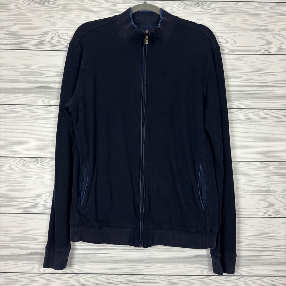Ermenegildo Zegna Navy Blue Full Zip Cardigan Sweater Jacket Large